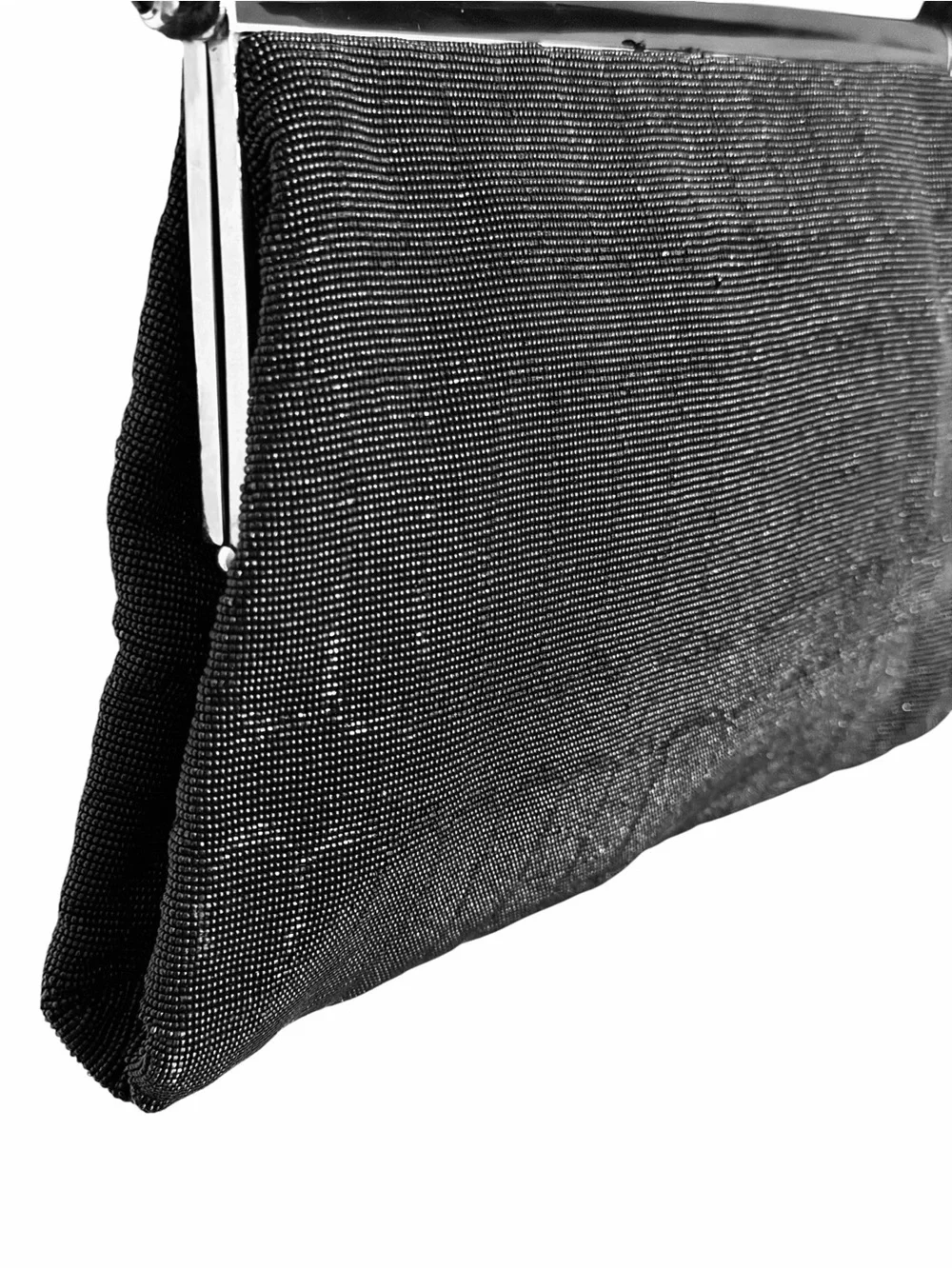 Vintage Black Micro Beaded Evening Bag Rhinestone Cherry Clasp Clutch
